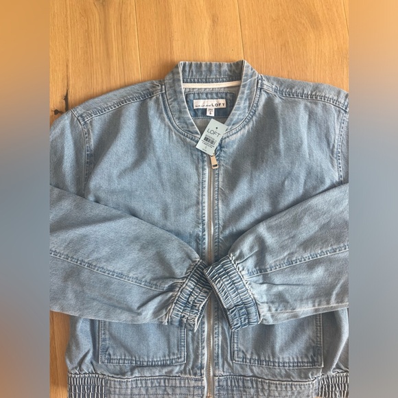 Loft denim bomber  jacket soft wash womens small petite new with tags sp nwt - Picture 3 of 4